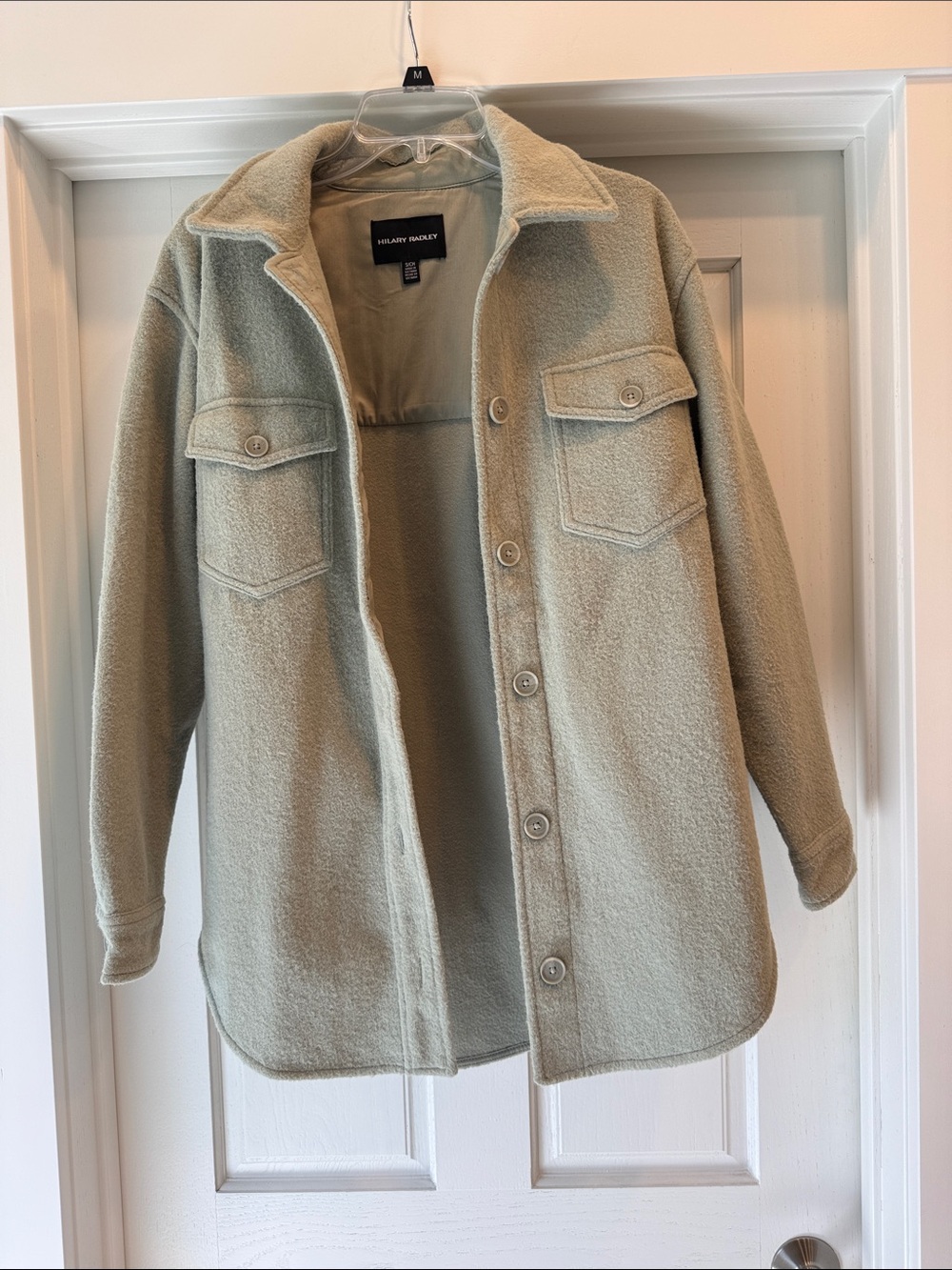 Hilary Radley Light Sage Teddy Shacket with Chest Pockets